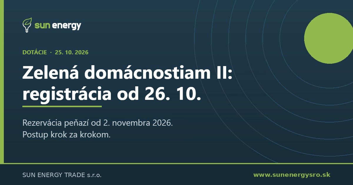 Zelená domácnostiam II – registrácia od 26. októbra 2026, rezervácia peňazí od 2. novembra 2026